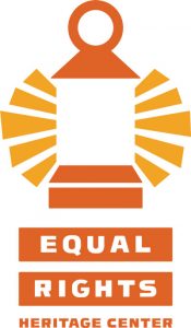 Orange and yellow logo of the Equal Rights Heritage Center which features a lantern as its mark