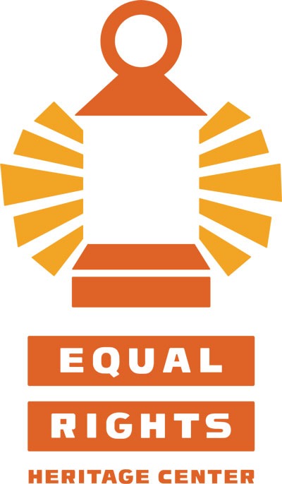 Orange and yellow logo of the Equal Rights Heritage Center which features a lantern as its mark