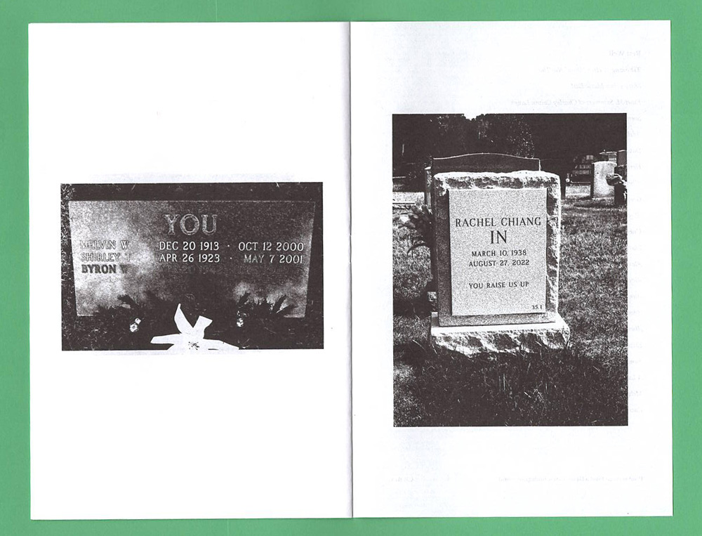 2 Images of gravestones, reading "You", "In", respectively