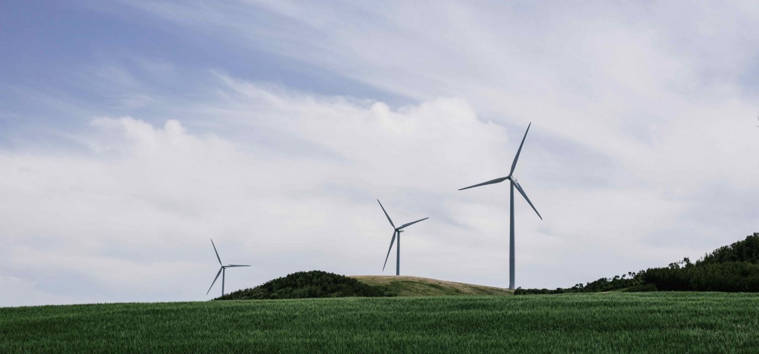Photo of three windmills in a field